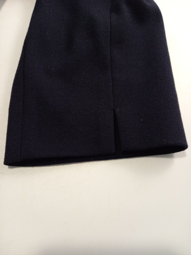 l k bennett dress navy blue wrap front with collar long sleeve back zip size 14