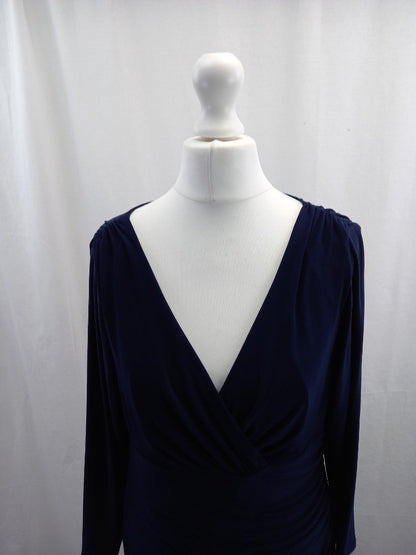 ralph lauren dress navy blue wrap size 8 stretchy dress VGC