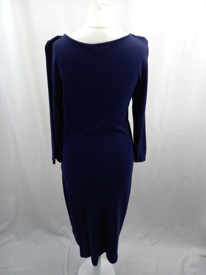 phase eight dress fixed wrap front navy blue 3/4 sleeves midi length size 16