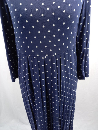 joules dress navy blue with white polka dots spotty size 10 stretch long sleeves