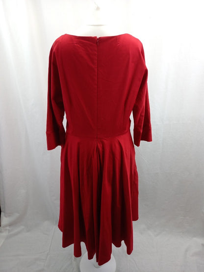 phase eight dress red fit and flare size 14 long sleeves cotton with stretch