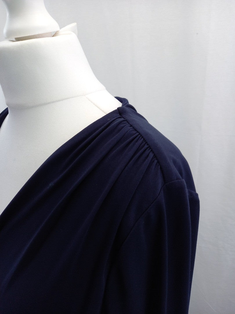 planet fixed wrap dress navy blue size 12 with stretch long sleeves