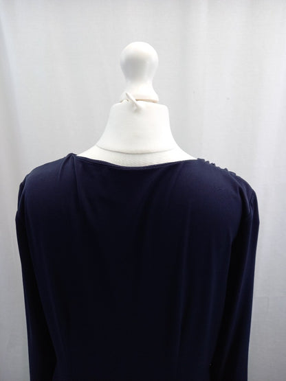 planet fixed wrap dress navy blue size 12 with stretch long sleeves