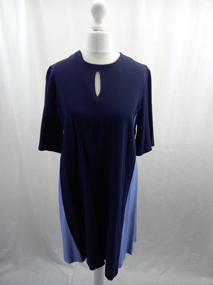 me and em dress navy and light blue mini length short sleeves size 10 fit flare