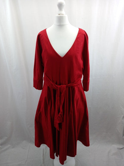 phase eight dress red fit and flare size 14 long sleeves cotton with stretch