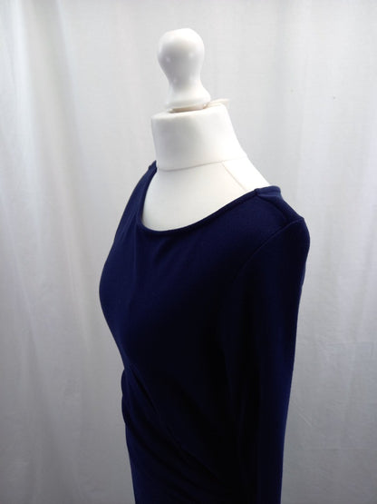 phase eight dress fixed wrap front navy blue 3/4 sleeves midi length size 16