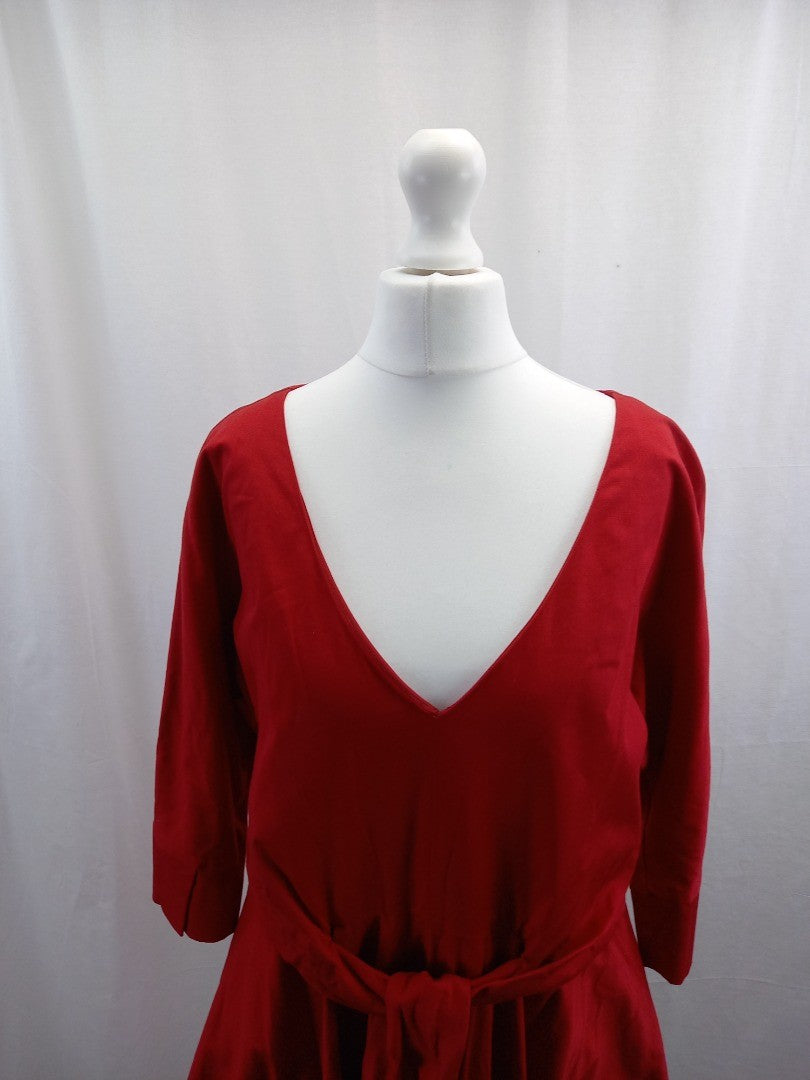 phase eight dress red fit and flare size 14 long sleeves cotton with stretch