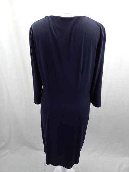 planet fixed wrap dress navy blue size 12 with stretch long sleeves