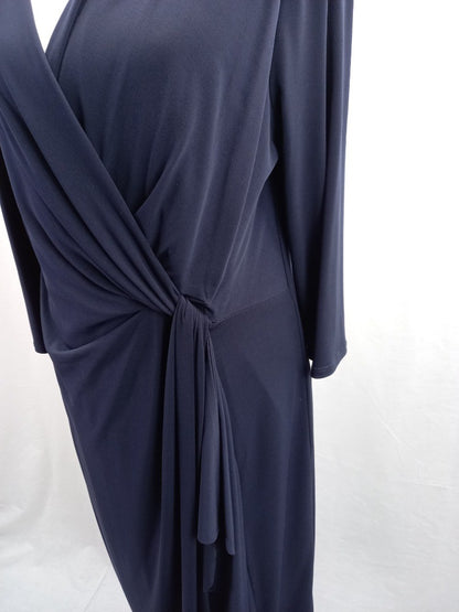 planet fixed wrap dress navy blue size 12 with stretch long sleeves