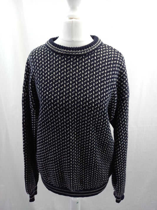 woolovers jumper navy blue and white size medium wool with fault