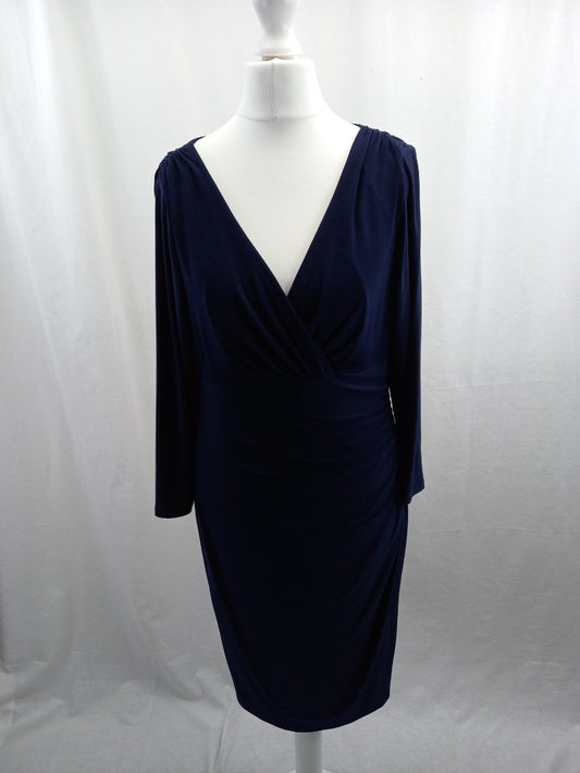 ralph lauren dress navy blue wrap size 8 stretchy dress VGC