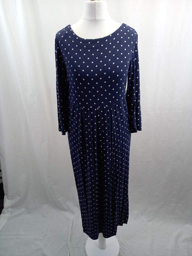 joules dress navy blue with white polka dots spotty size 10 stretch long sleeves