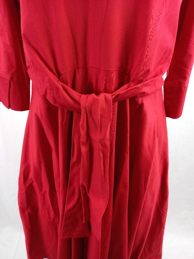 phase eight dress red fit and flare size 14 long sleeves cotton with stretch