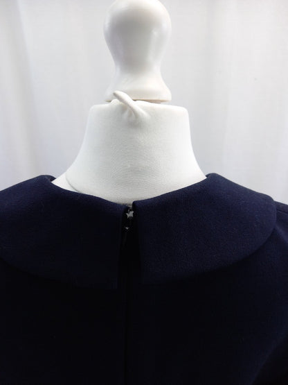 l k bennett dress navy blue wrap front with collar long sleeve back zip size 14