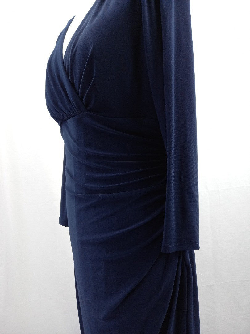 ralph lauren dress navy blue wrap size 8 stretchy dress VGC