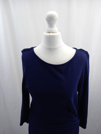 phase eight dress fixed wrap front navy blue 3/4 sleeves midi length size 16