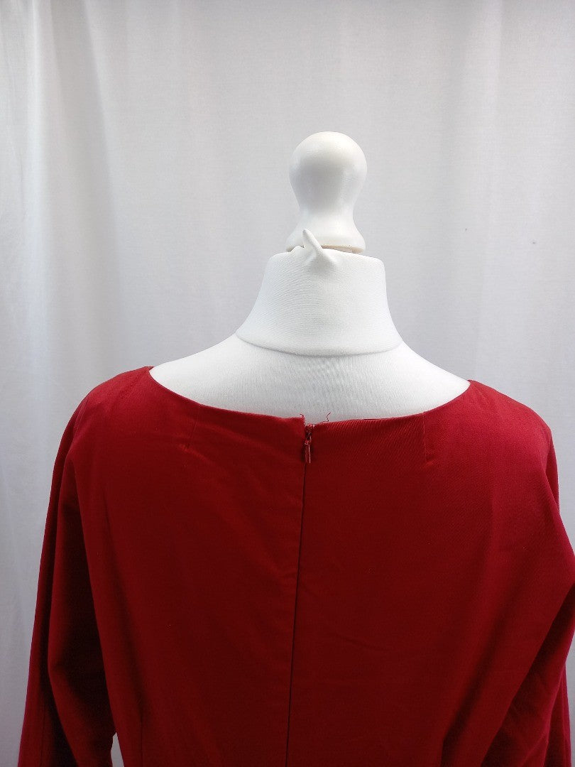 phase eight dress red fit and flare size 14 long sleeves cotton with stretch