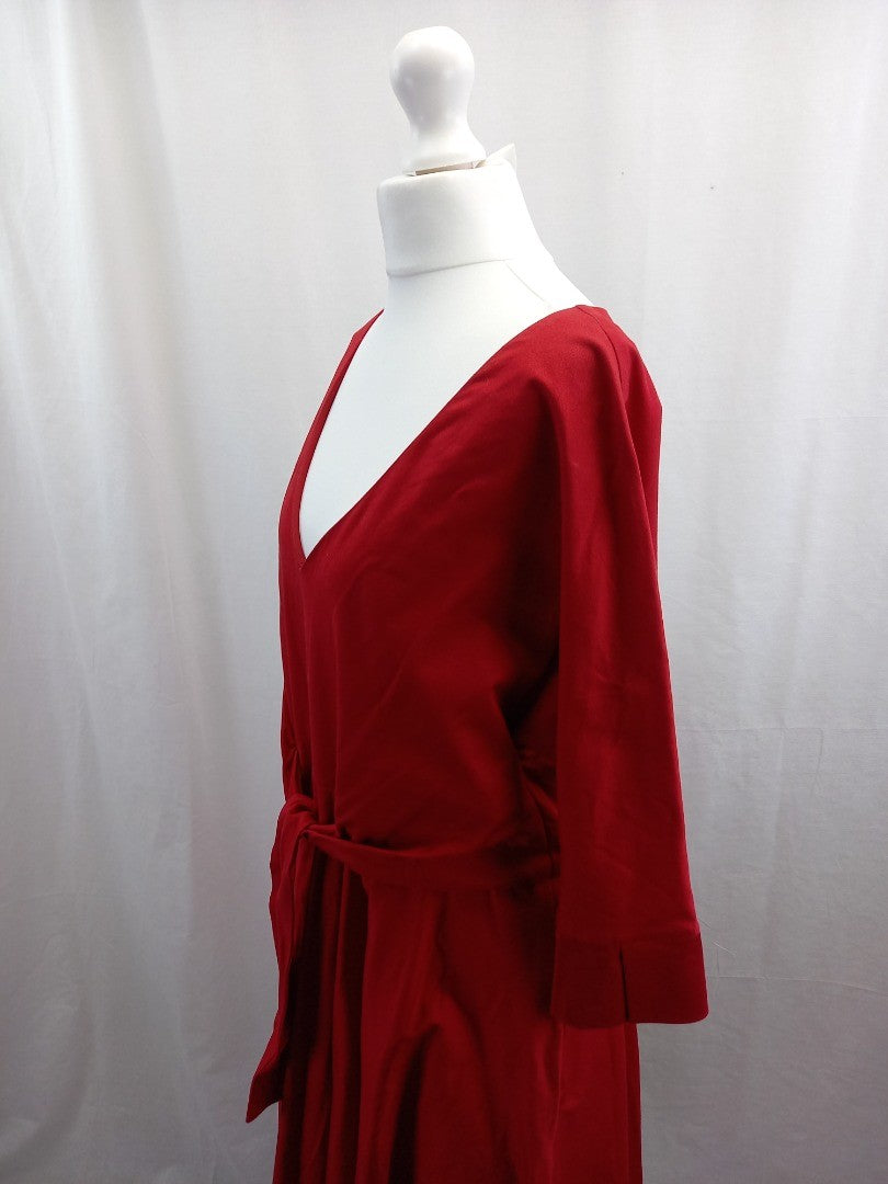 phase eight dress red fit and flare size 14 long sleeves cotton with stretch