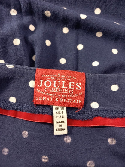 joules dress navy blue with white polka dots spotty size 10 stretch long sleeves