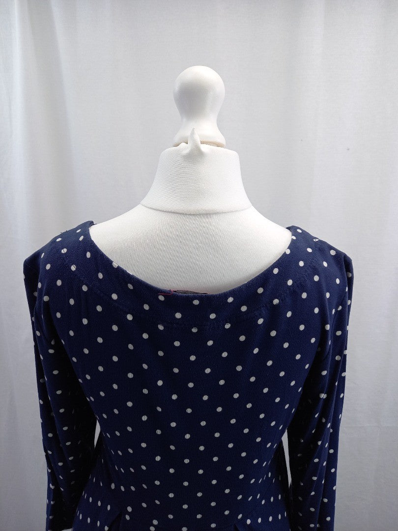 joules dress navy blue with white polka dots spotty size 10 stretch long sleeves