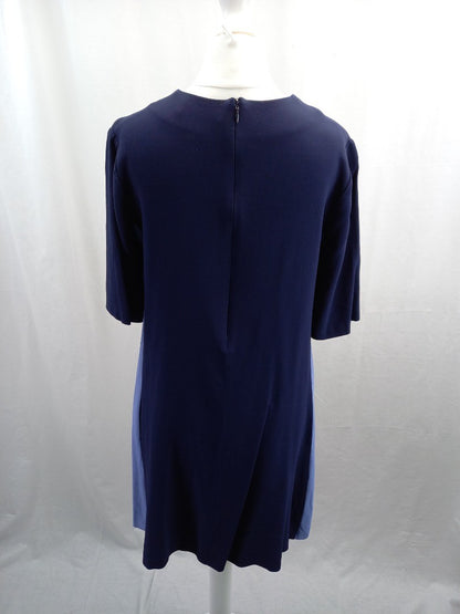 me and em dress navy and light blue mini length short sleeves size 10 fit flare