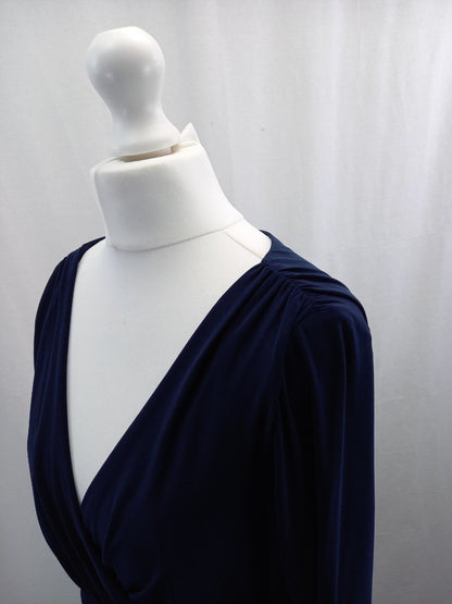 ralph lauren dress navy blue wrap size 8 stretchy dress VGC