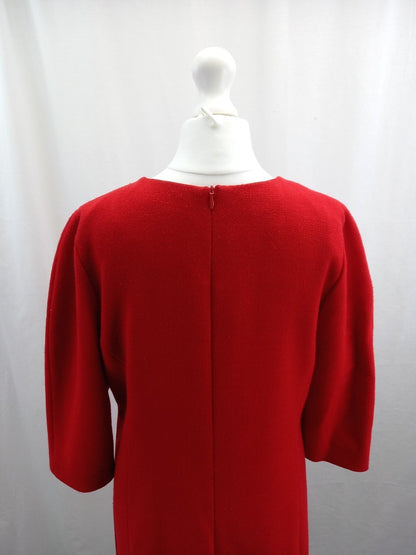 weill dress red shift dress 3/4 sleeves wool zip back button detail on front 12