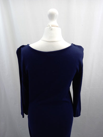 phase eight dress fixed wrap front navy blue 3/4 sleeves midi length size 16