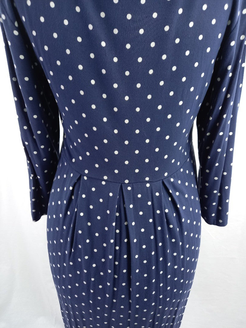 joules dress navy blue with white polka dots spotty size 10 stretch long sleeves