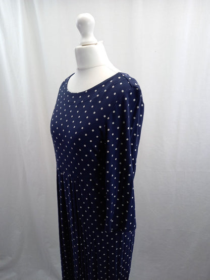 joules dress navy blue with white polka dots spotty size 10 stretch long sleeves