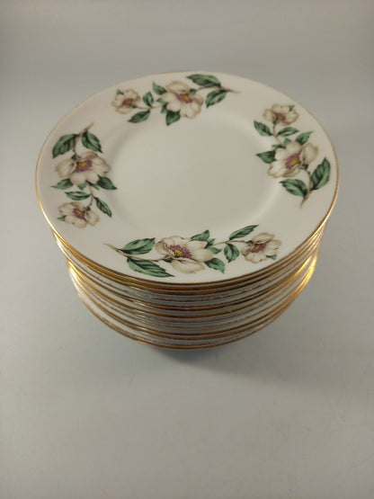 royal crown staffordshire side plates x12 christmas rose design VGC white pink