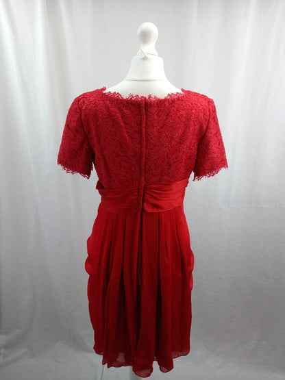 tomasz starzewski dress red size 10 lace and silk fit and flare party prom dress