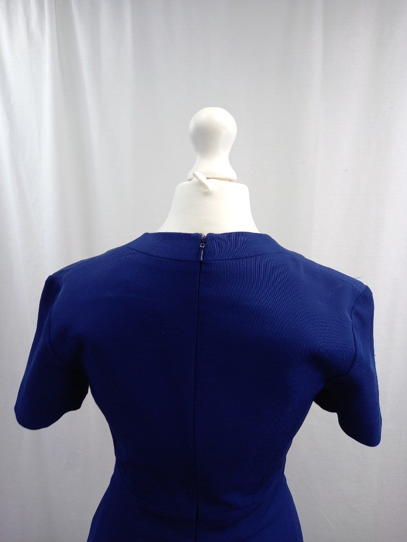 reiss dress blue  short sleeves v neck and fixed wrap top size uk 6 with defect