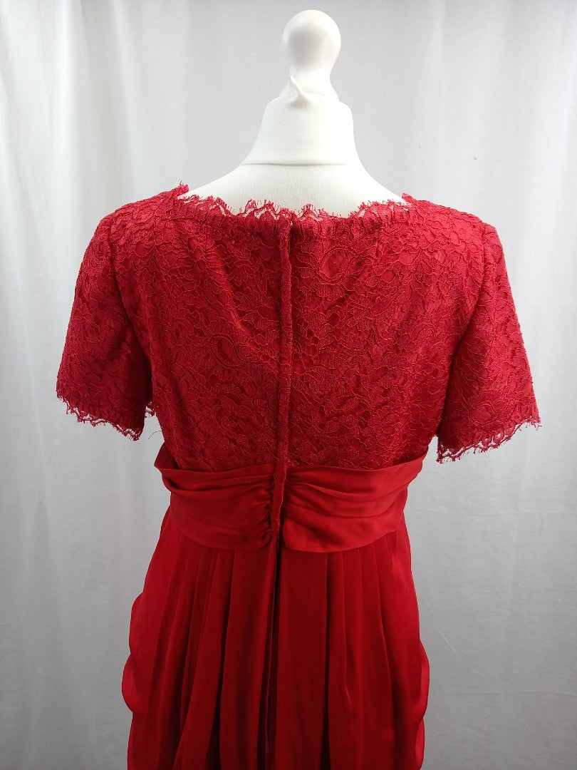 tomasz starzewski dress red size 10 lace and silk fit and flare party prom dress