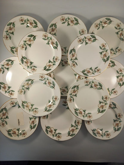 royal crown staffordshire side plates x12 christmas rose design VGC white pink