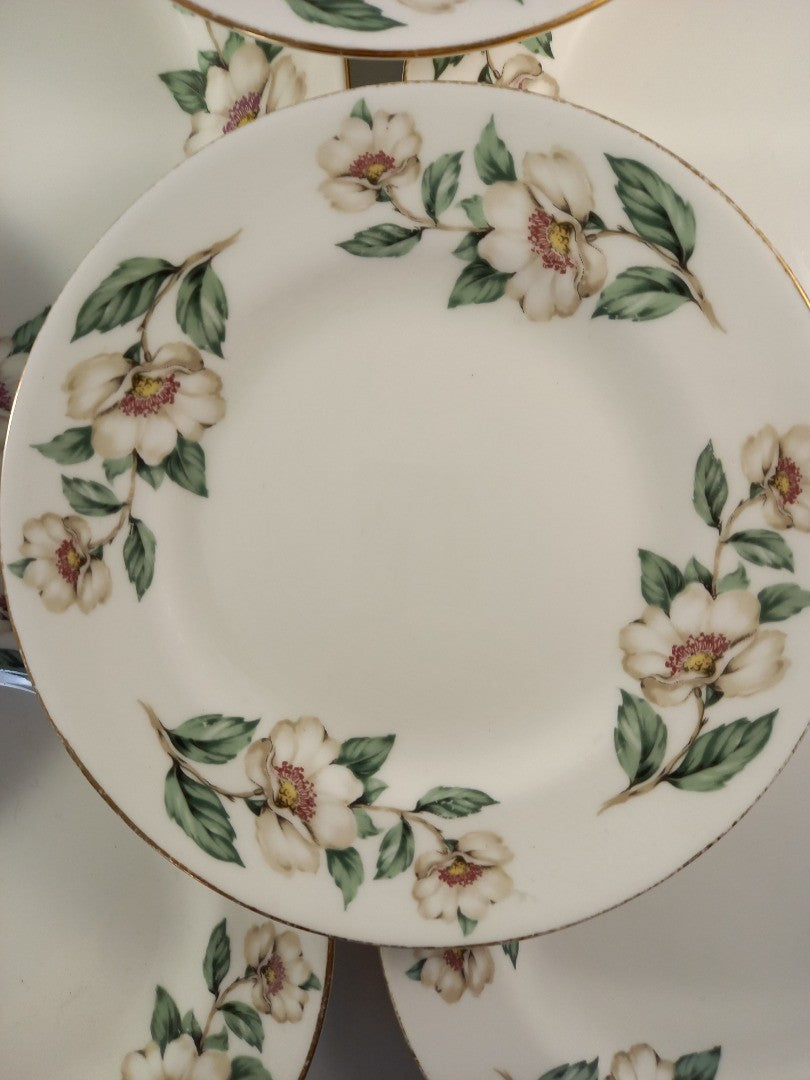 royal crown staffordshire side plates x12 christmas rose design VGC white pink