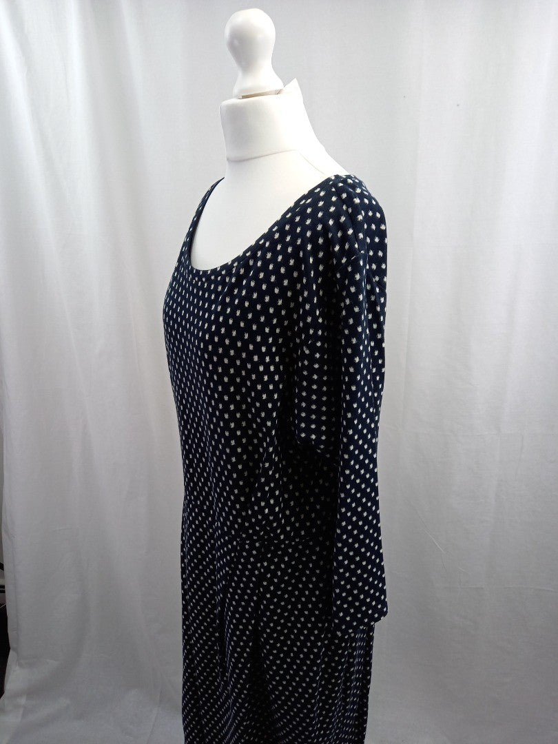 max mara weekend dress navy blue size 14 faux wrap skirt long sleeves VGC