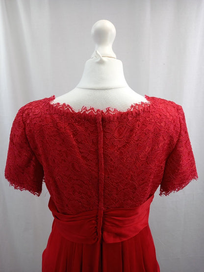 tomasz starzewski dress red size 10 lace and silk fit and flare party prom dress