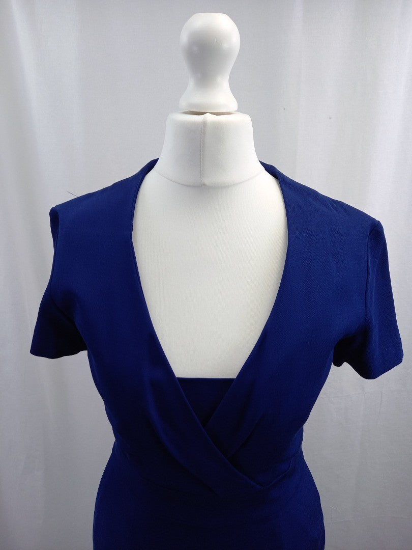 reiss dress blue  short sleeves v neck and fixed wrap top size uk 6 with defect