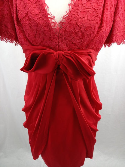 tomasz starzewski dress red size 10 lace and silk fit and flare party prom dress