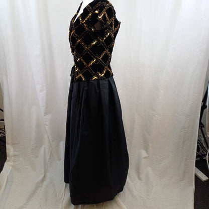 Vintage Black Dress With Gold Detailing UK 10 Good