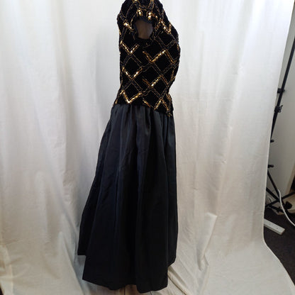 Vintage Black Dress With Gold Detailing UK 10 Good