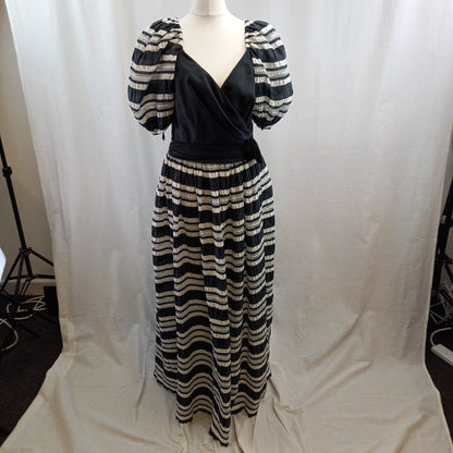 John & Pill Dress Black & White Striped Puffer Sleeve UK 10 Good