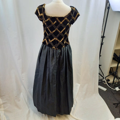 Vintage Black Dress With Gold Detailing UK 10 Good