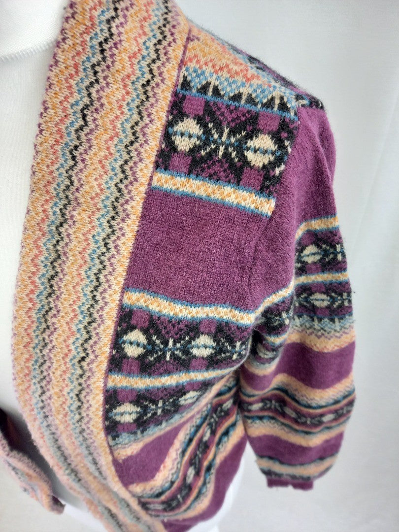 Indigo M&S Purple Mix Short Wool Mix Cardigan Size 14 Good Condition