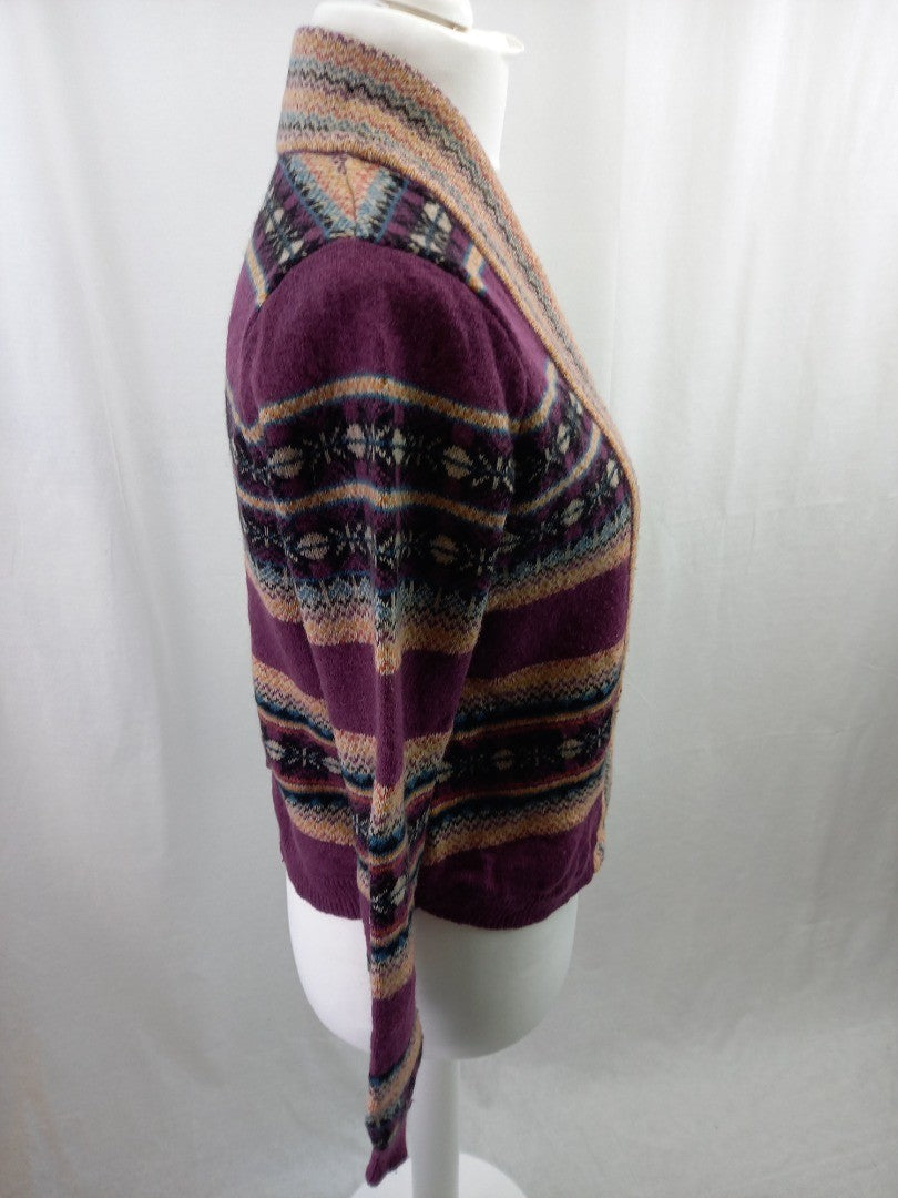 Indigo M&S Purple Mix Short Wool Mix Cardigan Size 14 Good Condition