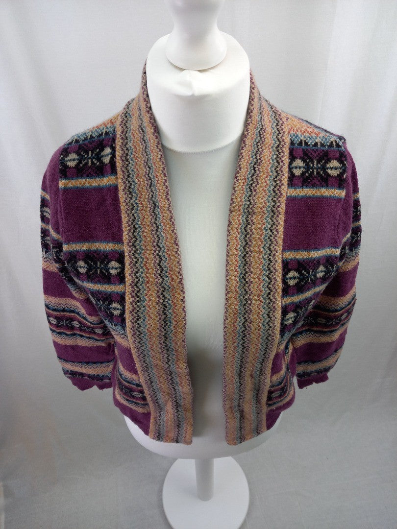 Indigo M&S Purple Mix Short Wool Mix Cardigan Size 14 Good Condition