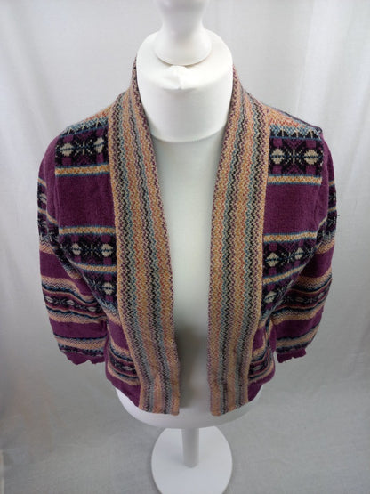 Indigo M&S Purple Mix Short Wool Mix Cardigan Size 14 Good Condition