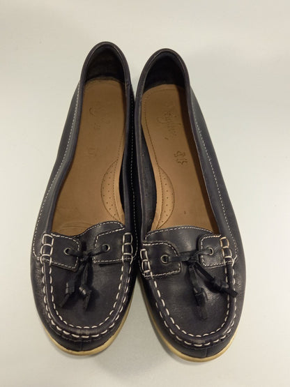 Footglove Dark Navy Blue Contrast Stitch Slip On Leather Boat Shoes - Size UK7.5