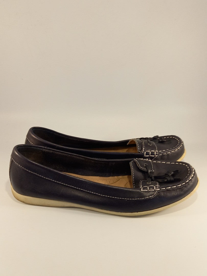 Footglove Dark Navy Blue Contrast Stitch Slip On Leather Boat Shoes - Size UK7.5